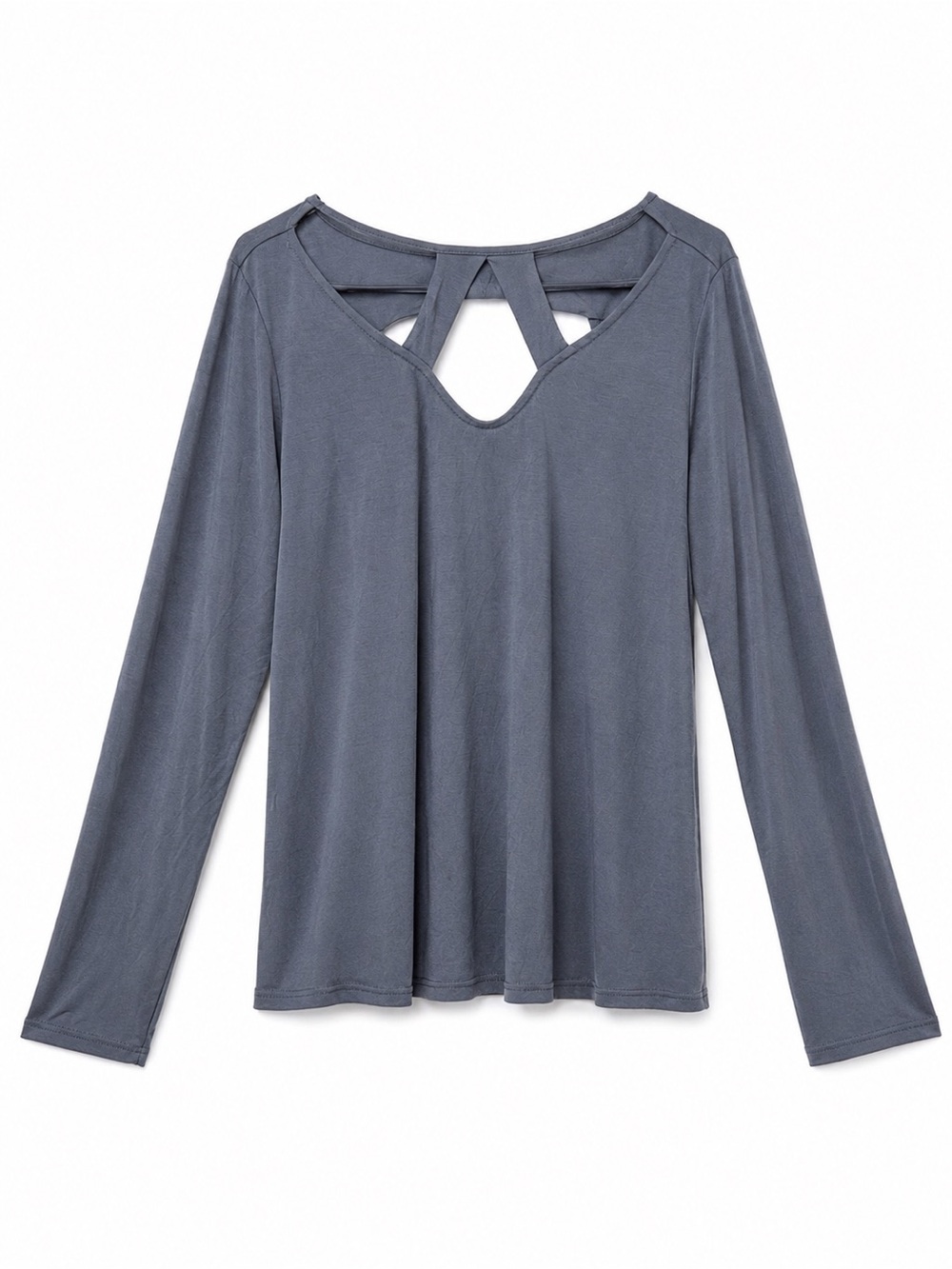 BKE Slate Gray Long-Sleeve V-Neck Top with Back Cutout